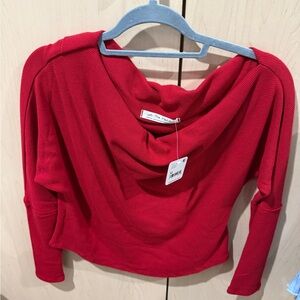 Free People Red Off-the-Shoulder Sweater